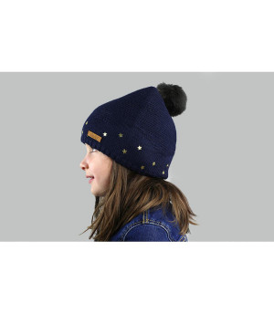 bonnet bleu enfant pompon fourru Nerida Beanie Kids navy